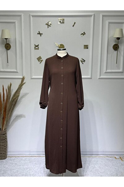 ModaMinar Women's New Season Ayrobin Fabric Buttoned Dress with Elastic Sleeves