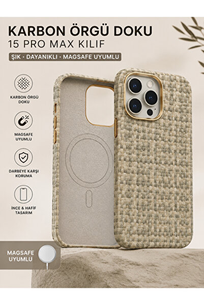 WOTOBEUS Premium Karbon Örgü Dokulu MagSafe Uyumlu iPhone 15 Pro Max Kılıf | ...