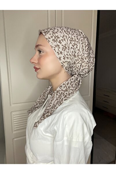 Anatolye Bej Kahve Çiçek Desen Mio Eşarp Bone - Kaymaz Terletmez (Kaymayan)