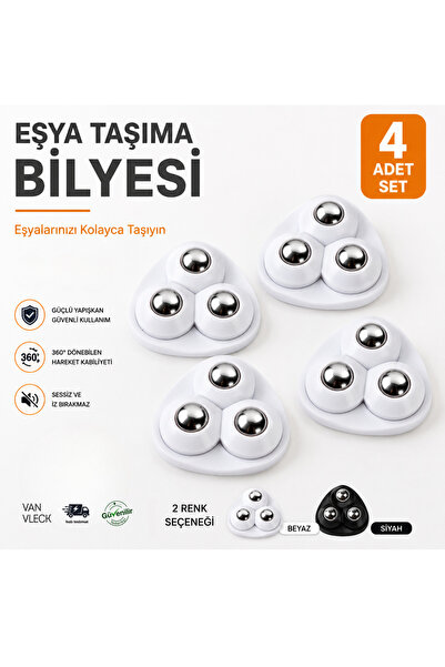 VAN VLECK 4'lü Yapışkanlı Döner Tekerlek Seti – Eşya Taşıma ve Kaydırma Bilye...