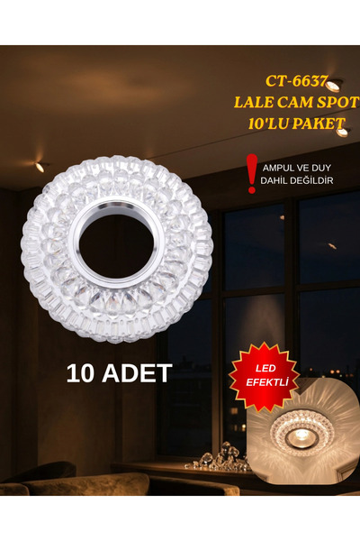 Cata CT-6637 Lale Dekoratif Cam Spot Kasası- 10’lu Paket