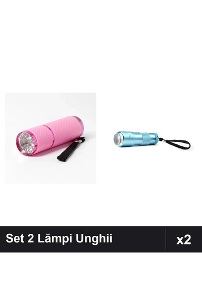 NAİLS Set 2 Lămpi UV/LED Unghii: Mini Lanternă 9 Becuri Roz + Lanternă Silico...
