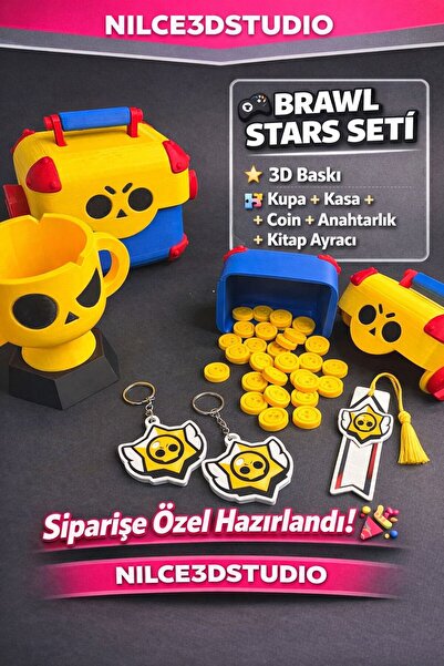 Nilce3D Brawl Stars Özel Tasarım Seti - Hediye Kutusu, Kupa, Brawl Stars para...