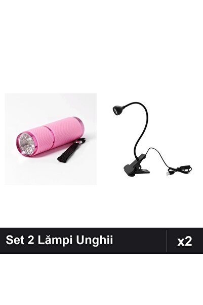 NAİLS Set 2 Lămpi Unghii LED/UV Mini Lanternă 9 Becuri Roz + Flexibilă 3W USB