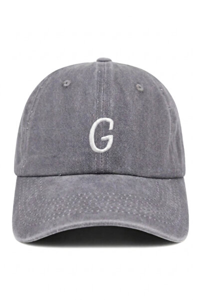 ŞapkaMania Gray Embroidered Washable Vintage Unisex Hat with Letter g