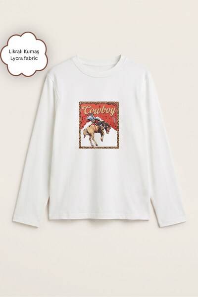 The Champ Clothing Women's Long Sleeve T-Shirt Western Rush Printed White – S...