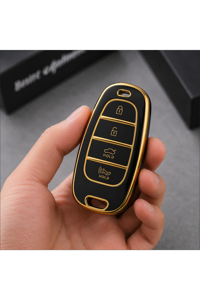 Hyundai Tucson Uyumlu 4 Butonlu Anahtar Kumanda Kılıfı Silikon Nano Gold– Siyah