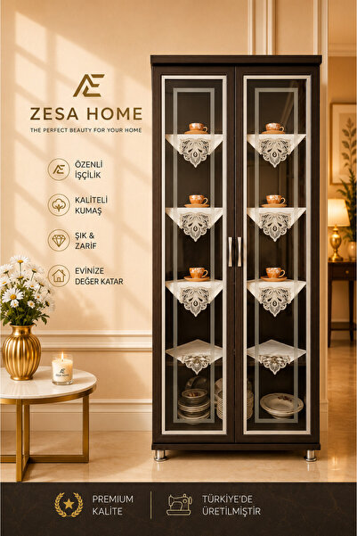 ZESA HOME 4 Parça Gardenya Fransız Güpür Detaylı Salon Vitrin, Gümüşlük Peçet...