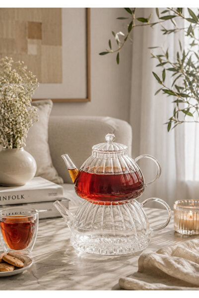 CEZVE HOME Transparent Borosilicate Glass Teapot Set Heat-Resistant Double La...