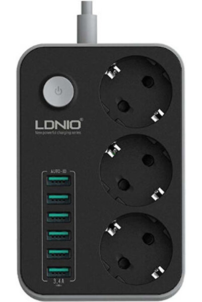 LDNIO Πολύπριζο 3 Θέσεων με 6 USB-A, Διακόπτη και Καλώδιο 1.6μ. Κωδικός: SE3631