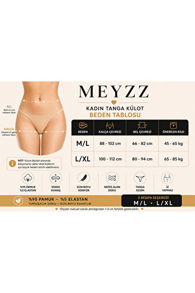 Meyzz Premium Kadın Düşük Bel Tanga Külot %95 Pamuk Yumuşak Dokulu Günlük Rahat String 3'Lü