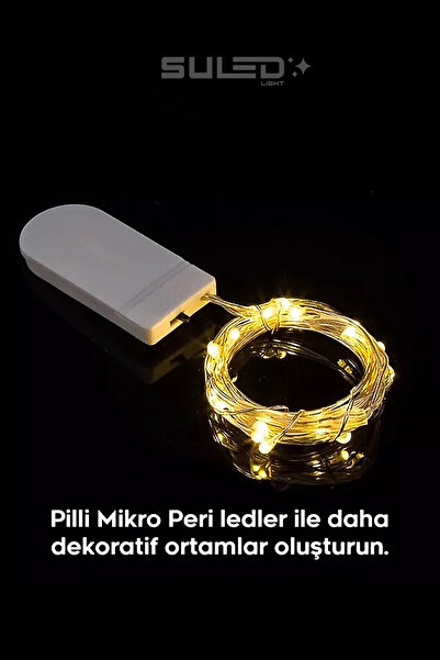 SULED 7 Metre Yapay Sarmaşık Çiçek ve Pilli Peri LED Gün Işığı 2'li Dekoratif Set