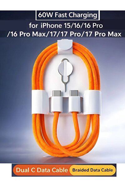 MOBİL GO İphone 15-16-17 Pro Max Plus Uyumlu Type-c Hasır Yeni Nesil Hızlı Şa...