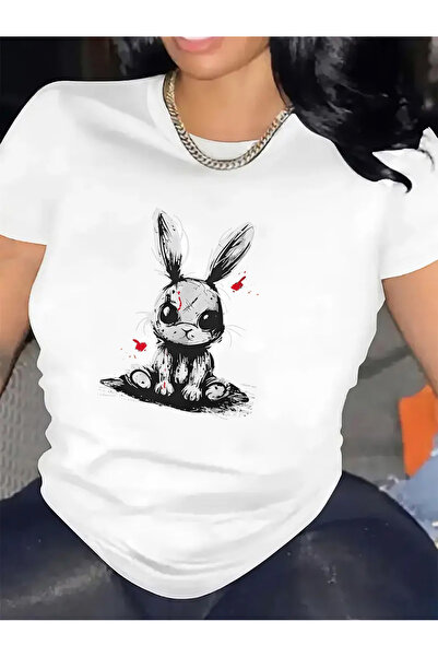 1001moda قميص قطني بأكمام قصيرة بتصميم أرنب لطيف للارتداء المنزلي، مريح ومتين...
