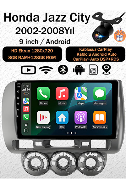 coni Honda Jazz City 2002-2008 Uyumlu Android Navigasyon Multimedya Tesla Ekr...