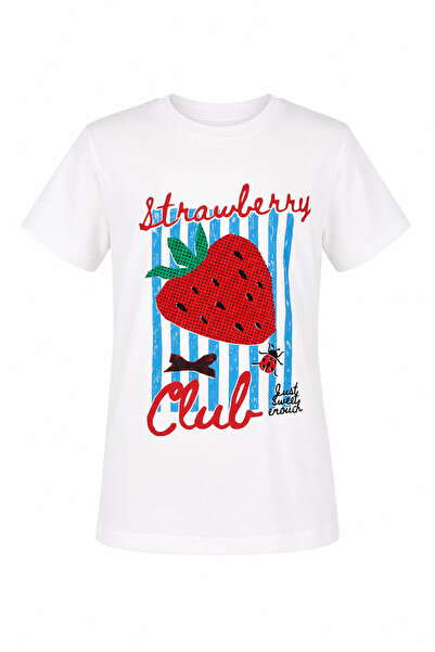 trender Strawberry Print Ecru Girls' T-Shirt 8041
