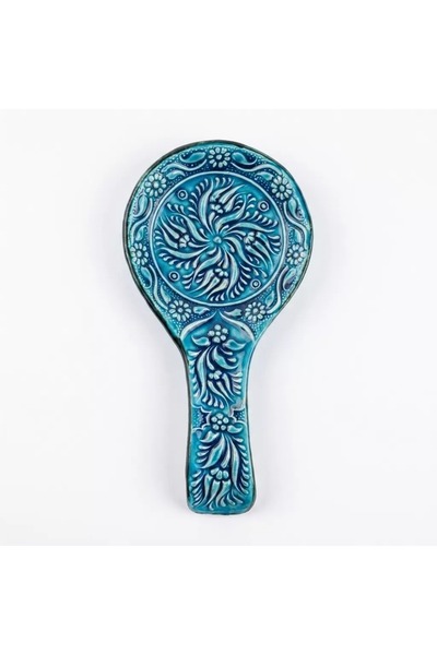 Zeem Handmade Ceramic El Yapımı Seramik Mavi Kaşık Tutucu, Çiçek Desenli Kaşı...