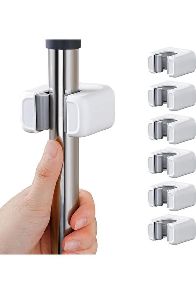 Arabest 6 Pack Mop and Broom Holder Wall Mount,No Drill,Self-Adhesive,Non-Sli...