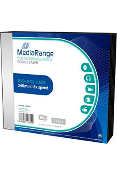 MediaRange Εγγράψιμο DVD+R 8x Διπλής Στρώσης 8.5GB 5 τεμάχια Κωδικός: MR465