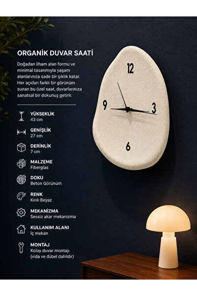 Lunalore **Concrete Look Modern Decorative Minimal Wall Clock 95X53 cm Silent...