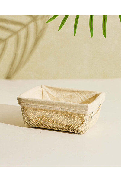 REDTAG White Metal Rectangle Storage Basket With Fabric Lining (Medium)
