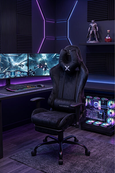 Grandmix Profesyonel Oyuncu Koltuğu Ayak Uzatmalı Kadife Kumaş Gaming Ofis Sa...