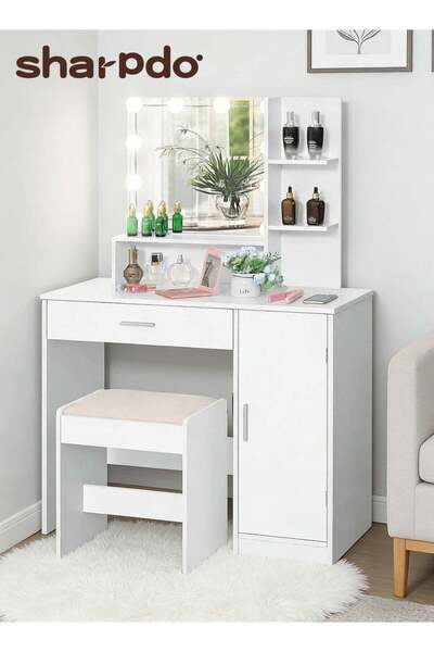 sharpdo Bedroom Makeup Dressing Table with 1 Drawer, 1 Cabinet and 2 Separate...