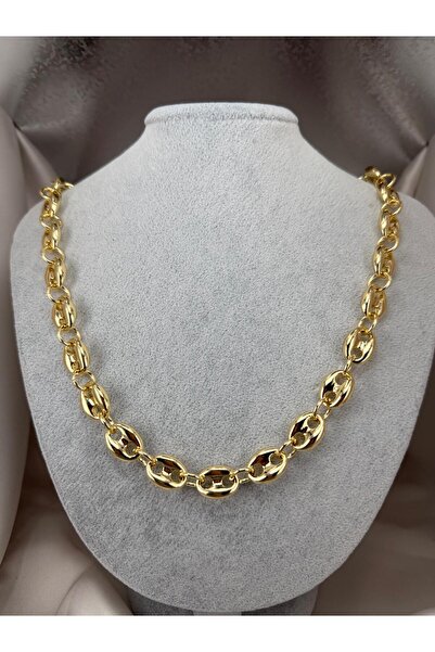 ZS Aksesuar Gold Color Oval Ring Chain Necklace Women's Gold Thick Chain Styl...