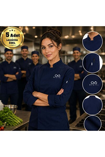 Bk Gift 5 Navy Blue Women's Chef Jackets - Gabardine Fabric Professional Chef...
