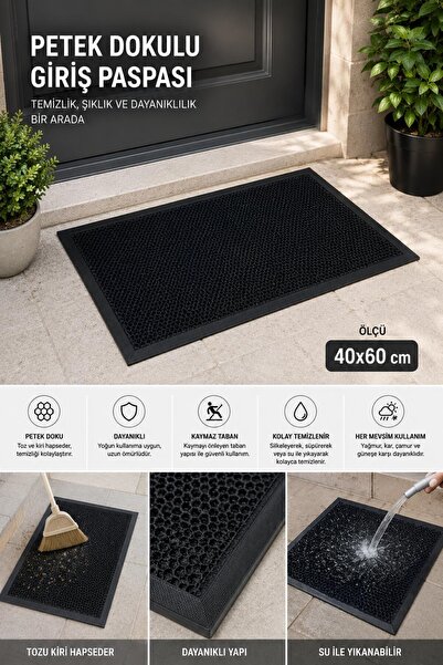 Hevia Home Petek Dokulu Dayanıklı Kapı Önü Paspası Nem Toz Çamur Alıcı Dış Ka...