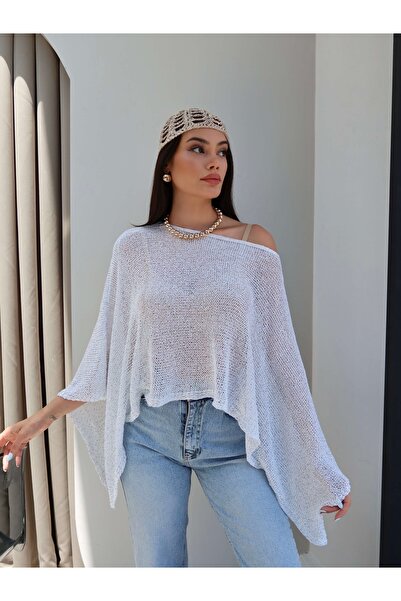 ESRAHELVACI Asymmetrical Cut Sparkling Poncho Blouse
