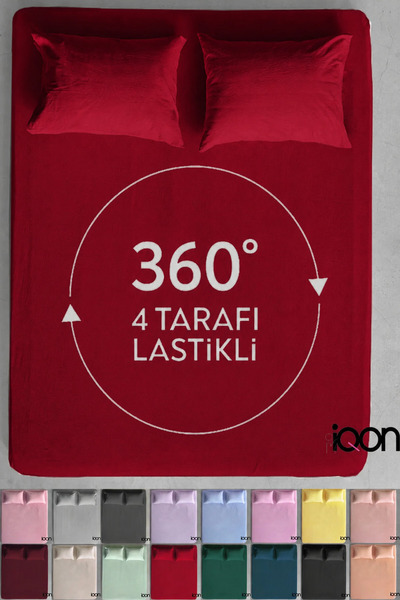 İQON Ranforce Woven Elastic Sheet Set Double - 21 Colors Red