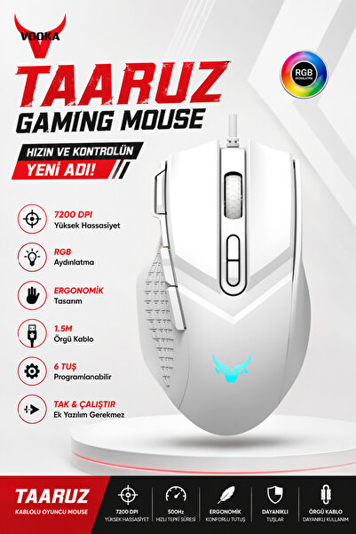 VOOKA TAARUZ Kablolu RGB Gaming Mouse | 7200 DPI | 500Hz | 6 Fonksiyon Tuşlu ...