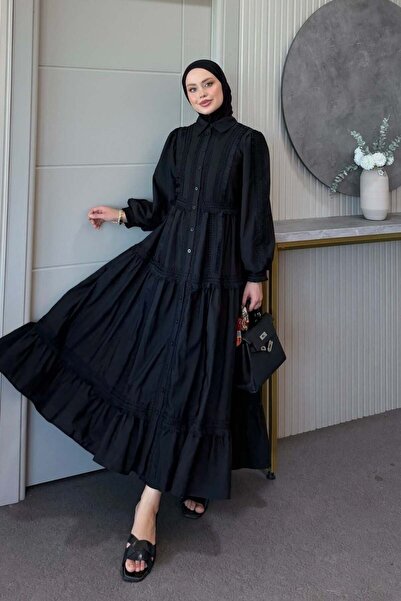 Şulemoda Giyim Φόρεμα Belinda με λεπτομέρειες από γκουπέρ, μαύρο