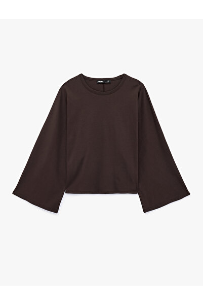 Koton Cotton Long Wide Sleeve Crew Neck Oversize T-Shirt