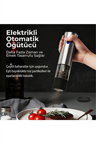 Vayomy Şarjlı Otomatik Baharat Öğütücü Değirmen - 5 Kademe Ayarlı Seramik Tuz...