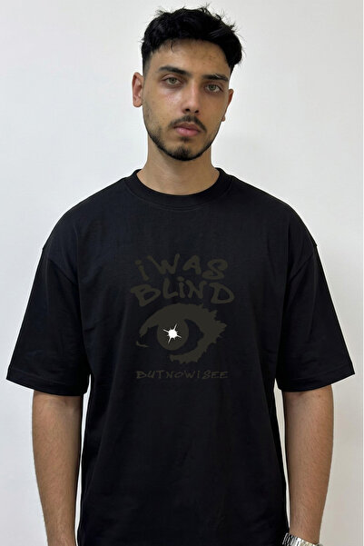 Anetos Eye See Design Printed Oversize Black T-Shirt