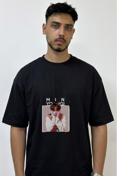 Anetos Min Yoongi_1 Design Printed Oversize Black T-Shirt