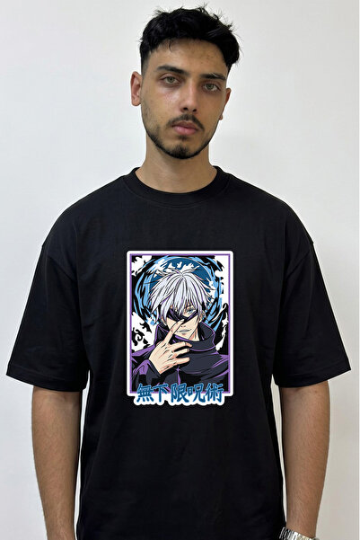 Anetos Gojo Satoru_6 Design Printed Oversize Black T-Shirt