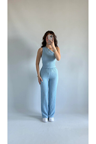landoffashiontr One-Shoulder Bubble Fabric Top and Bottom Set
