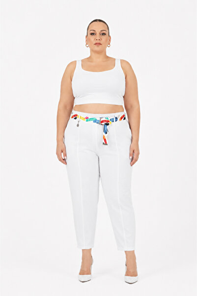 ZANESSI Plus Size Mom Belted High Waist Cotton Women's Pants