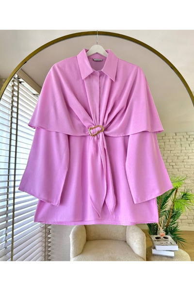 onlymoon Women's Trend Premium Cape Collar Buckle Detailed Tunic-2