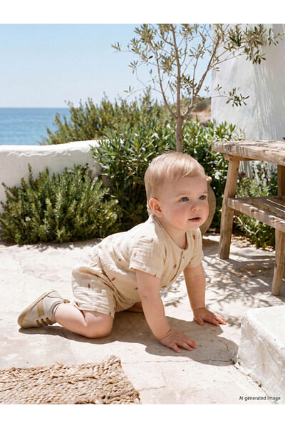 LC Waikiki Lcw Baby Beige Printed Baby Boy Set