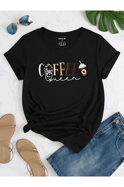 TİMİSİVA Unisex Oversized Printed Crew Neck Short Sleeve Black T-Shirt