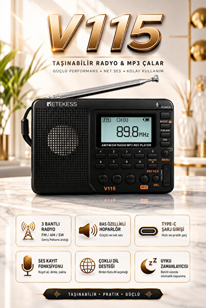 L'eDoren V115 Şarjlı Taşınabilir Radyo | FM-AM-SW Kısa Dalga | USB MP3 Çalar ...