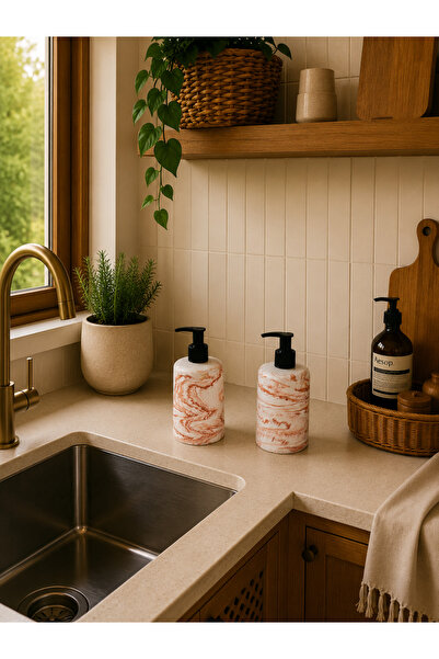 Zigzag Home Decorative 2-Piece Marble Pattern Kitchen Set Liquid Soap Dispens...