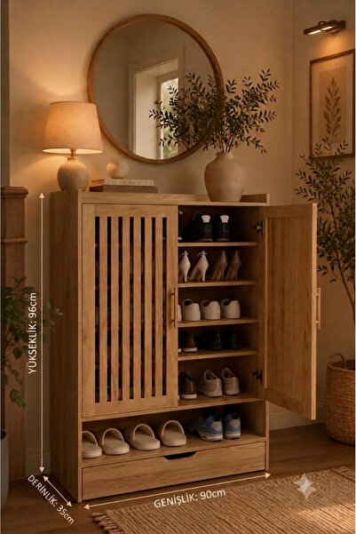 aberra İki kapılı ayakkabılık Mdf 96x90x35cm Alt kısmı rafLı