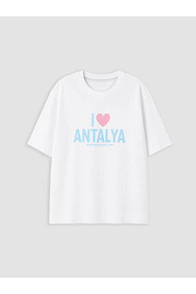 LC Waikiki White Antalya Printed Girls' T-Shirt