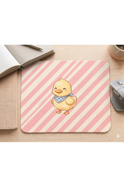 matizya Sevimli Sarı Civciv Desenli Çizgili Klasik Mousepad 18x23 cm Masa Alt...