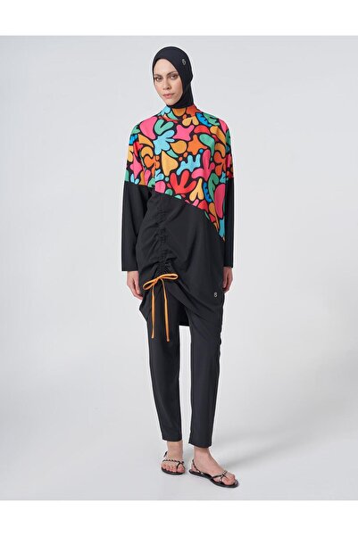 Kayra Gather Detailed Hijab Swimsuit Black